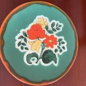 Vibrant Hand Painted Floral Plate Made in Germany Vintage MCM Folk Art